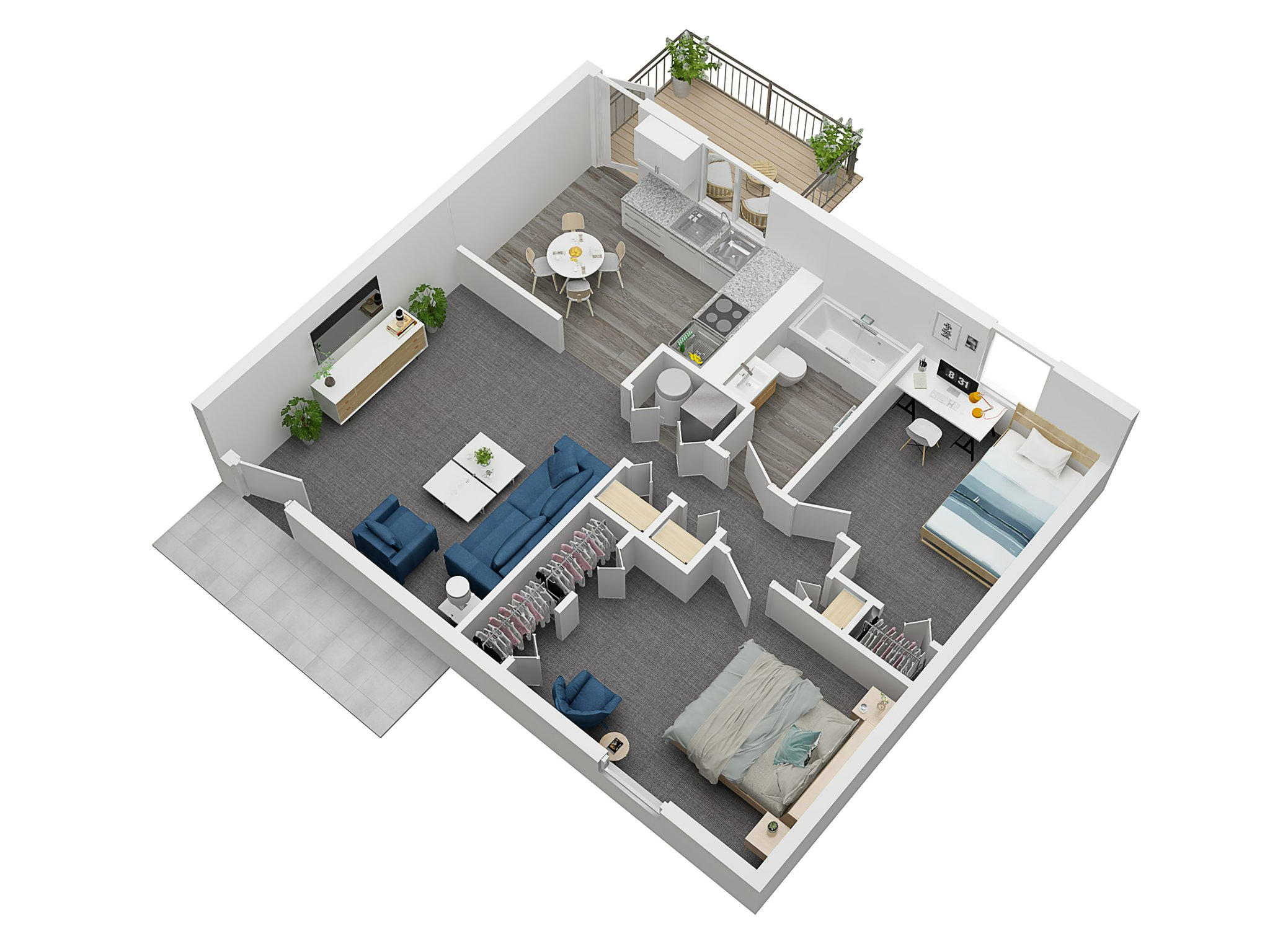 2 Bedroom 1 Bath floor plan layout